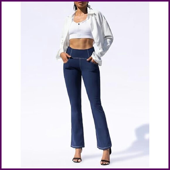 High Waist Bootcut Yoga Pants with Pockets, Tummy Control, Flare Leg - Picture 4 of 8